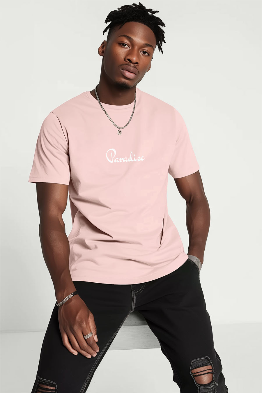 T-Shirt in Pink color with Your Own Paradise Print t-shirt-man-a-g17-front-full-pink-2719.jpg