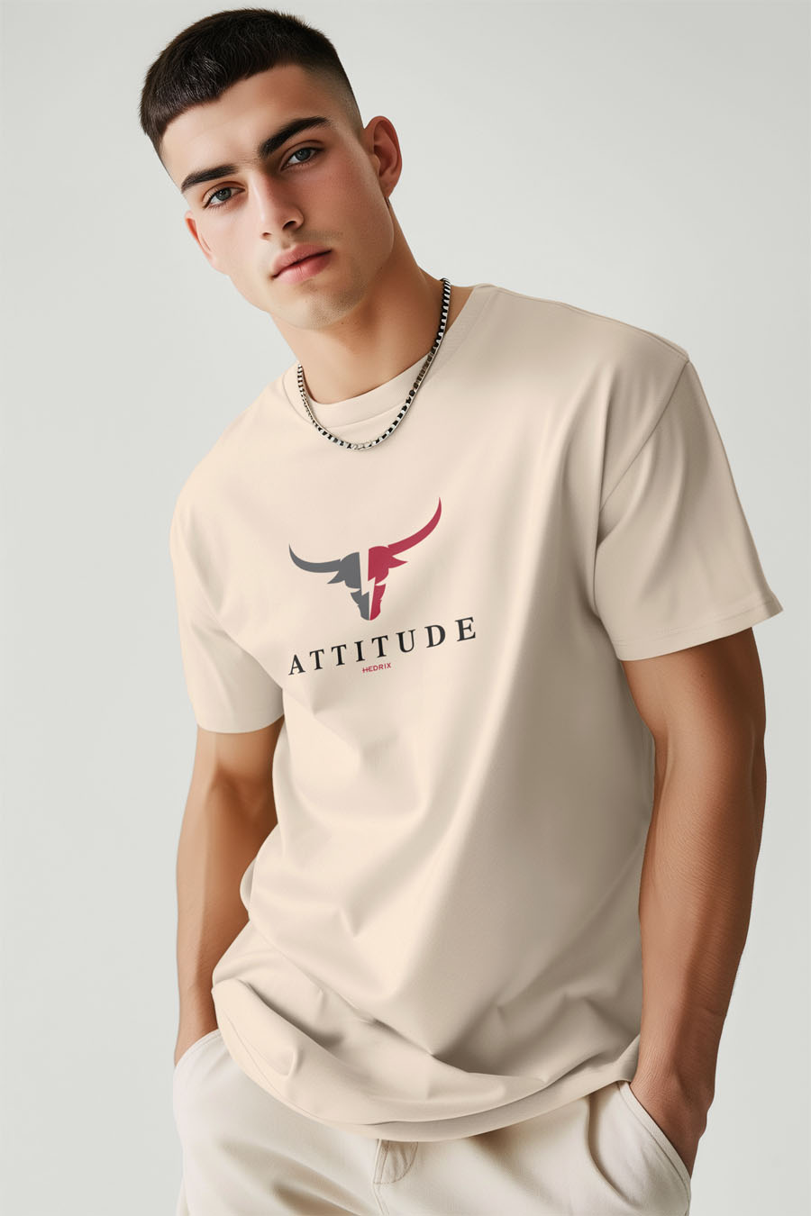 T-Shirt in Ecru color with Goat Attitude Print t-shirt-man-a-g21-front-zoom1-ecru-2680.jpg