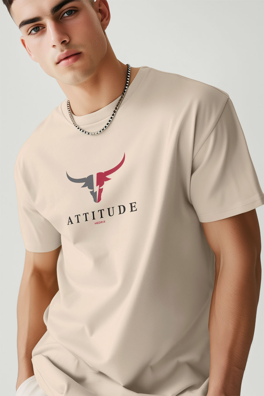 T-Shirt in Ecru color with Goat Attitude Print t-shirt-man-a-g21-front-zoom3-ecru-2680.jpg