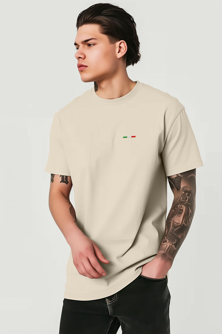 T-Shirt in Ecru color with Italian Stripe Print t-shirt-man-a-g25-front-zoom1-ecru-2549.jpg