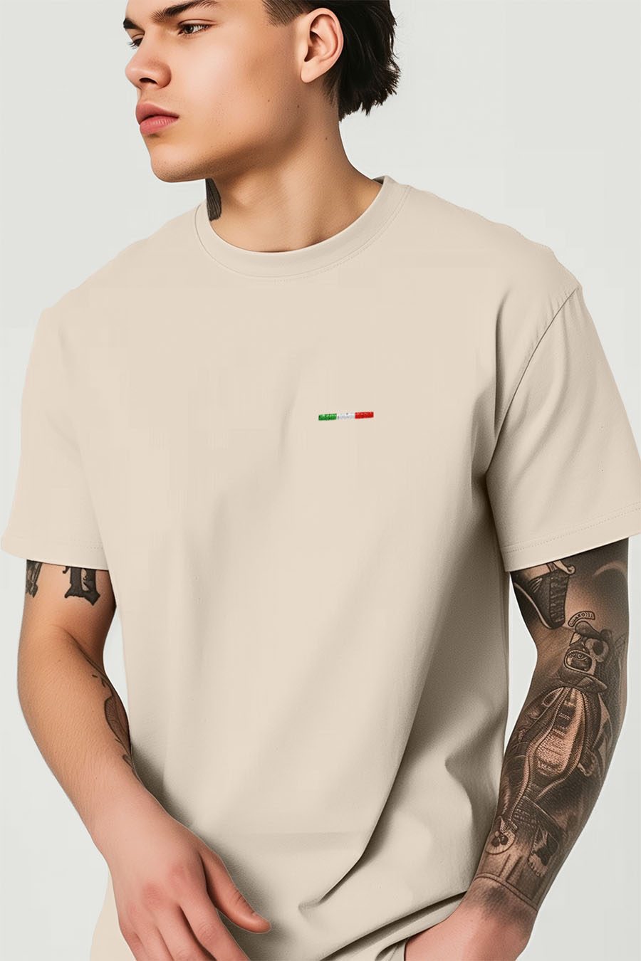 T-Shirt in Ecru color with Italian Stripe Print t-shirt-man-a-g25-front-zoom3-ecru-2549.jpg