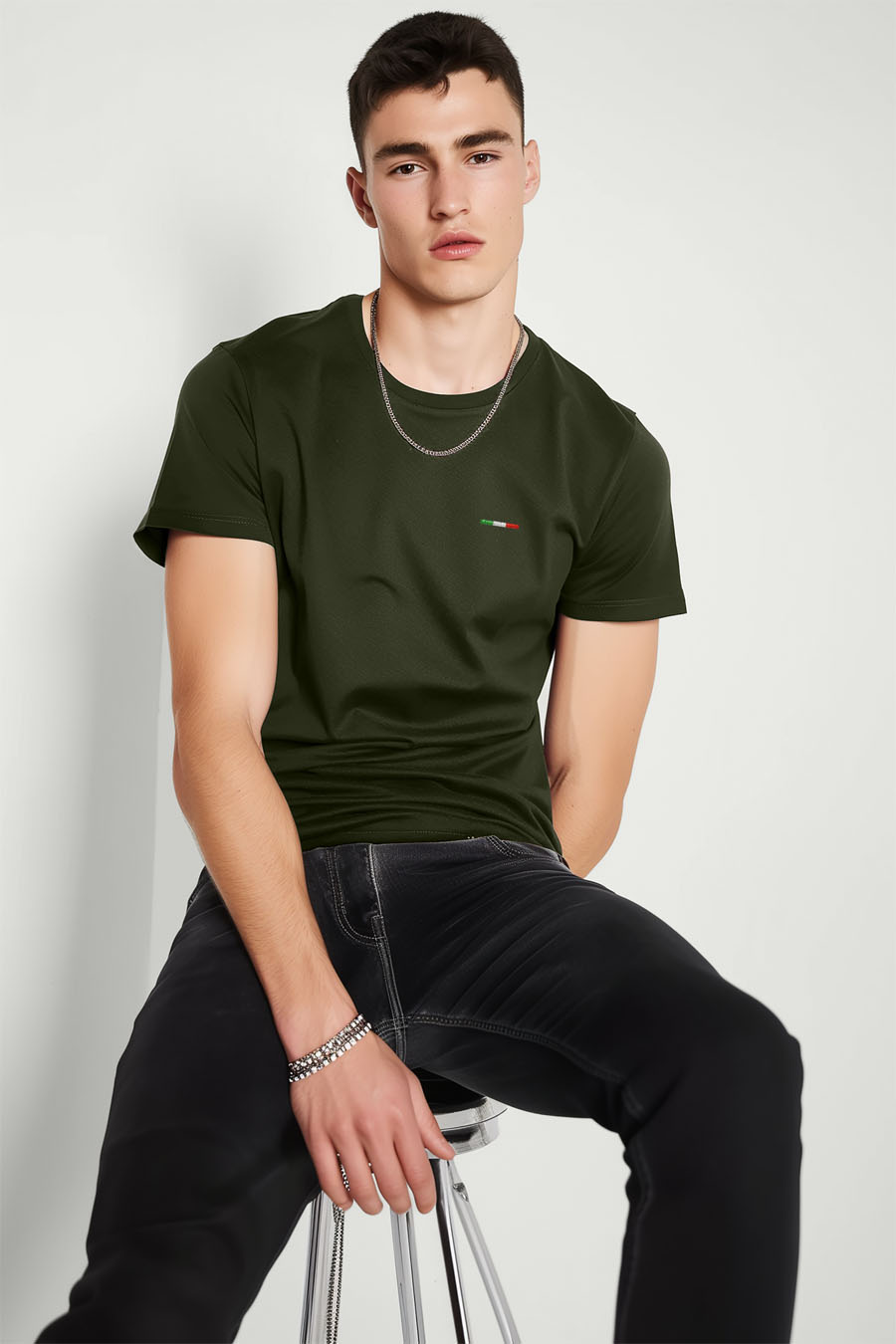 T-Shirt in Khaki color with Italian Stripe Print t-shirt-man-a-g41-front-full-xaki-2549.jpg