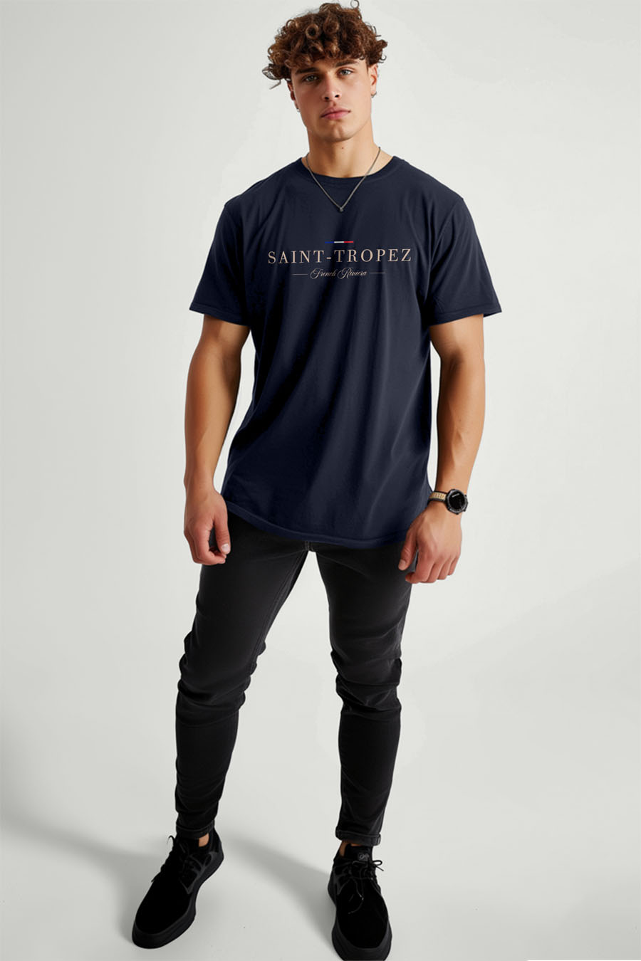T-Shirt in Blue color with Saint Tropez Riviera Print t-shirt-man-a-g49-front-full-blue-2614.jpg
