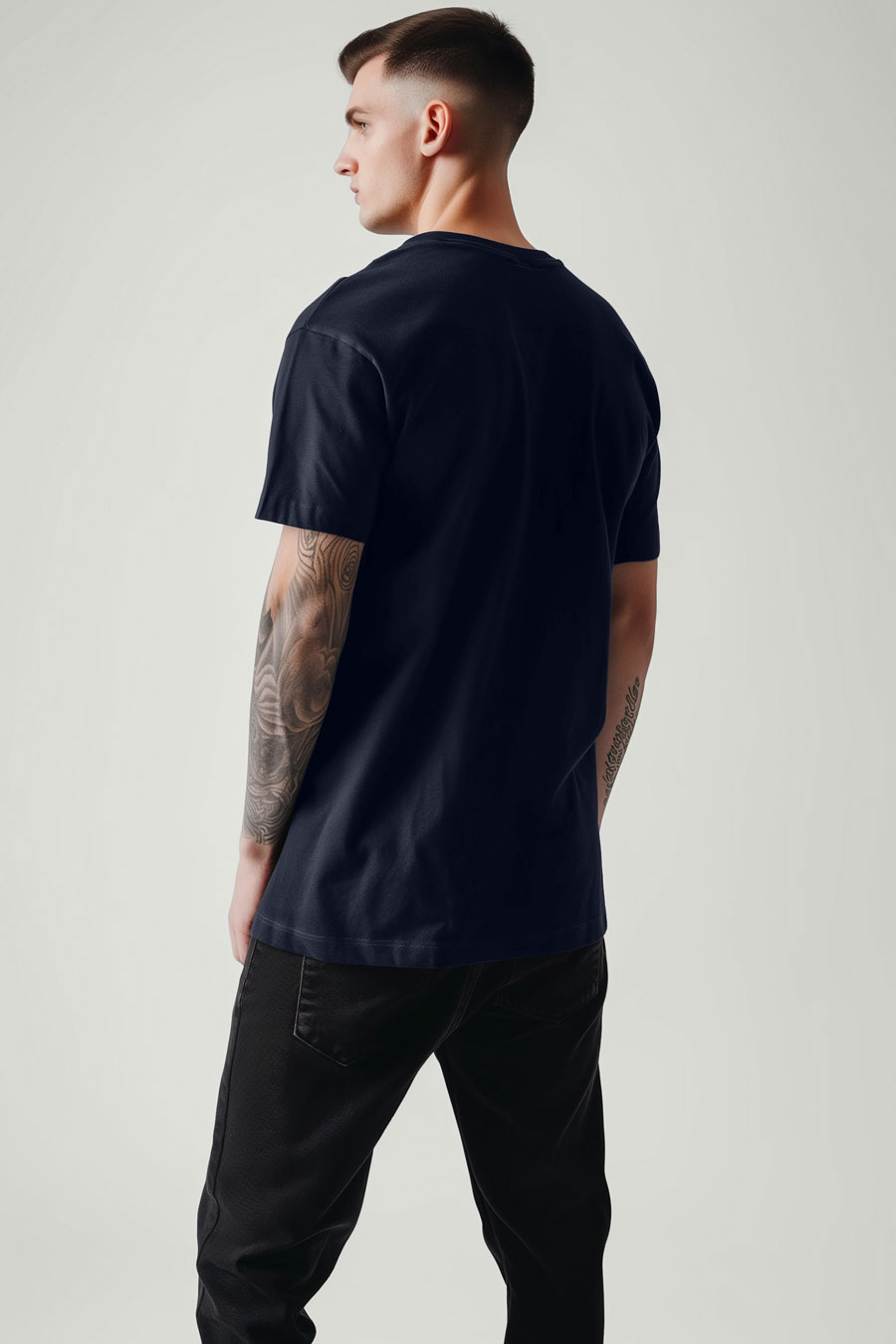T-Shirt in Blue color with Hedrix Calligraphy Print t-shirt-man-a-g53-back-full-blue-no_stamp.jpg
