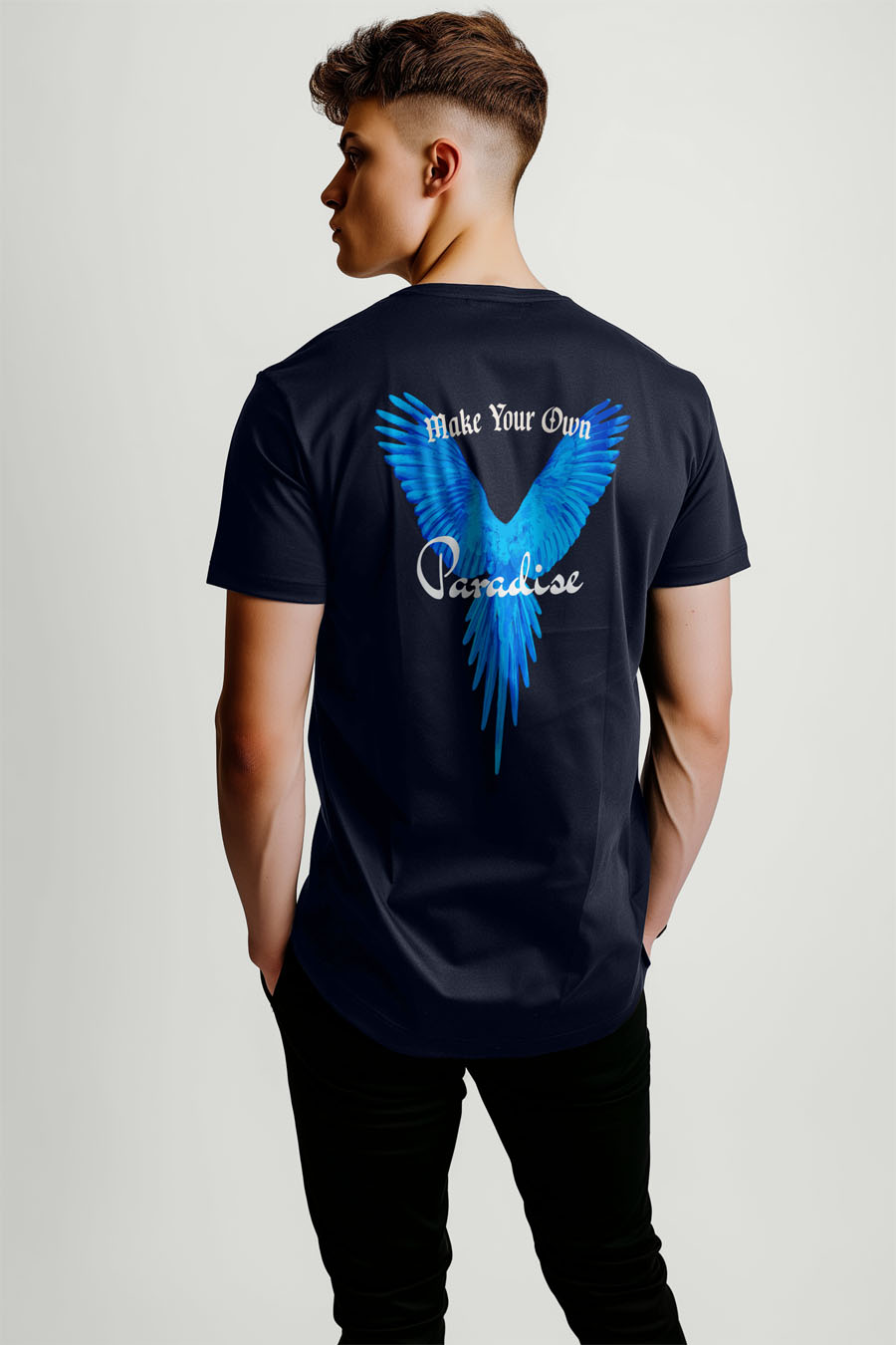 T-Shirt in Blue color with Your Own Paradise Print t-shirt-man-a-g54-back-full-blue-2719.jpg