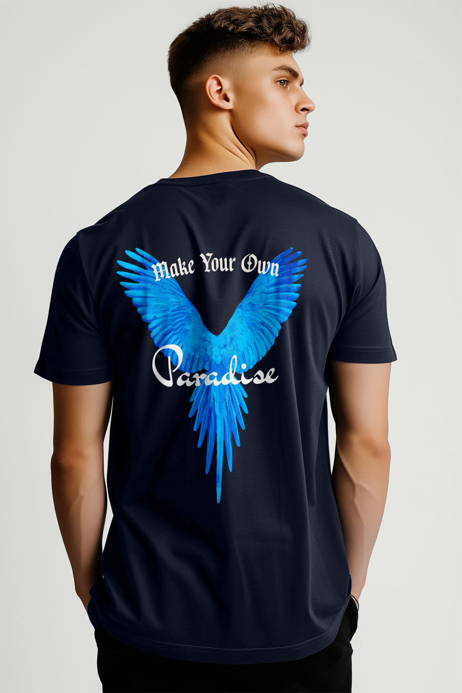 T-Shirt in Blue color with Your Own Paradise Print t-shirt-man-a-g54-back-zoom1-blue-2719.jpg