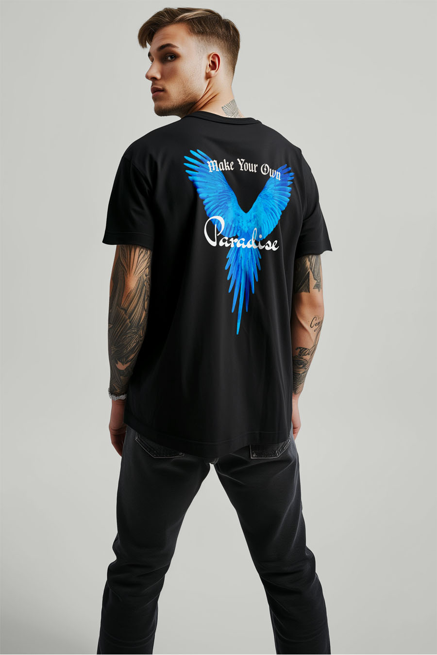 T-Shirt in Black color with Your Own Paradise Print t-shirt-man-a-g60-back-full-black-2719.jpg