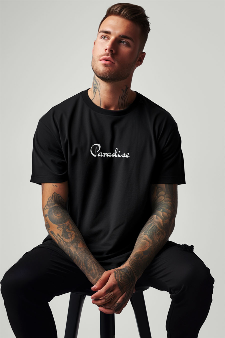 T-Shirt in Black color with Your Own Paradise Print t-shirt-man-a-g60-front-full-black-2719.jpg