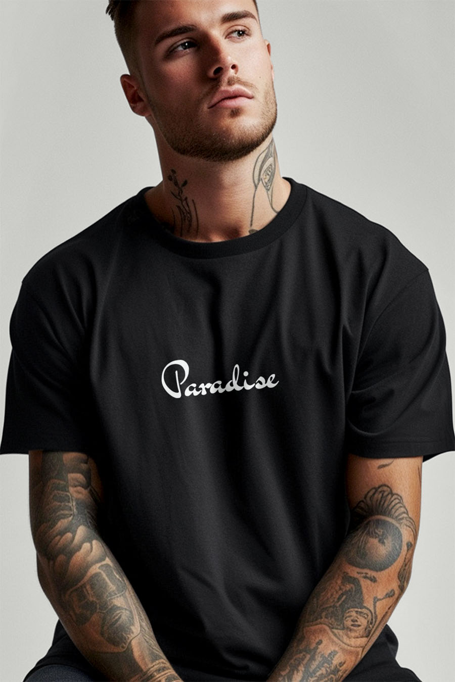 T-Shirt in Black color with Your Own Paradise Print t-shirt-man-a-g60-front-zoom3-black-2719.jpg