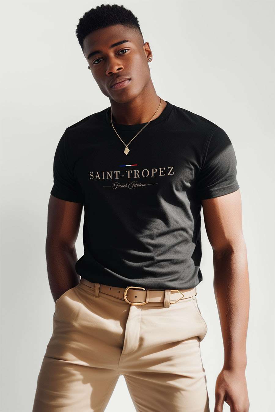 T-Shirt in Black color with Saint Tropez Riviera Print t-shirt-man-a-g62-front-full-black-2614.jpg