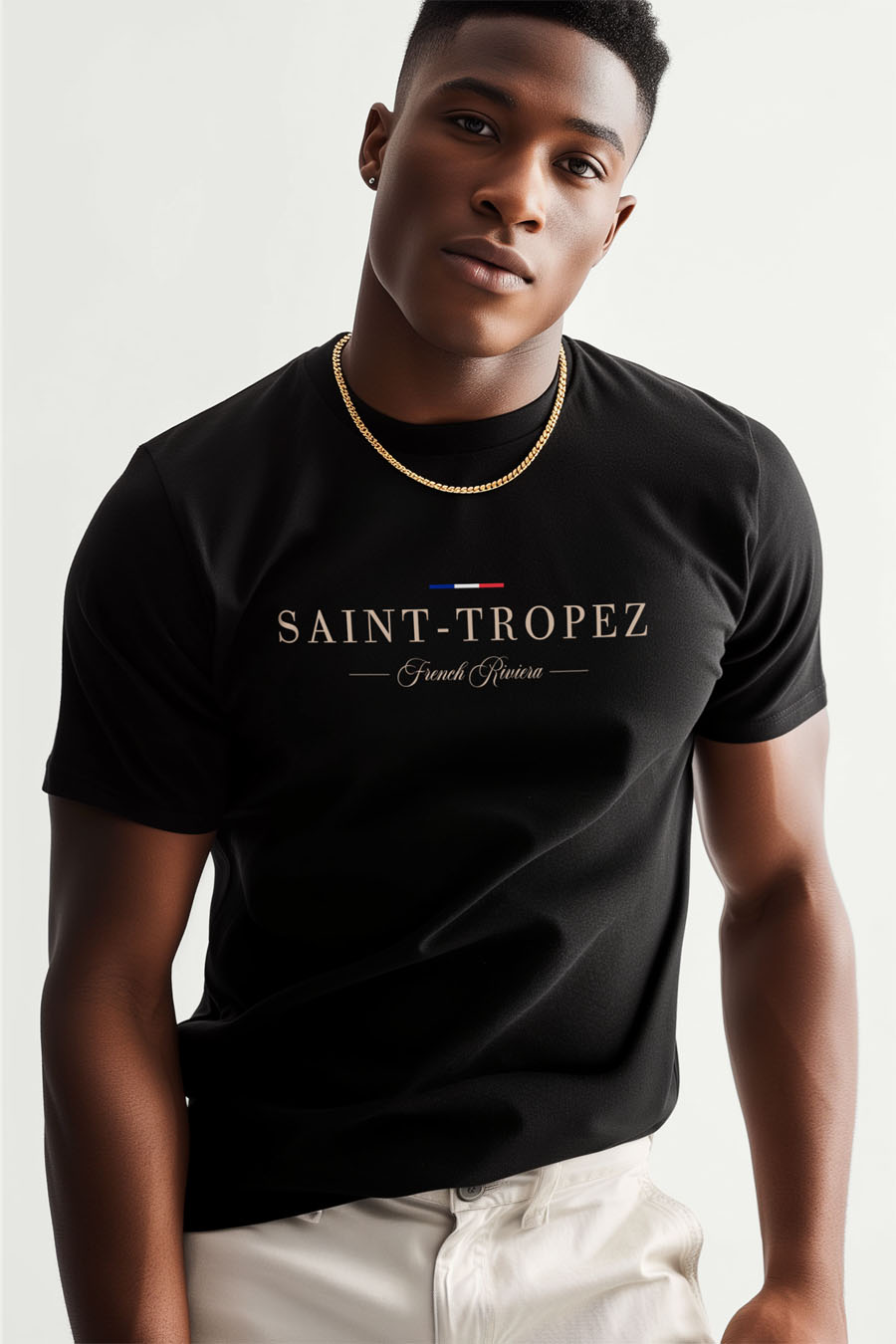 T-Shirt in Black color with Saint Tropez Riviera Print t-shirt-man-a-g62-front-zoom2-black-2614.jpg