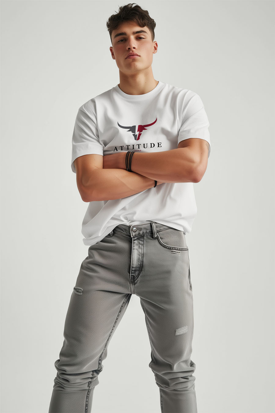 T-Shirt in White color with Goat Attitude Print t-shirt-man-a-g80-front-full-white-2680.jpg