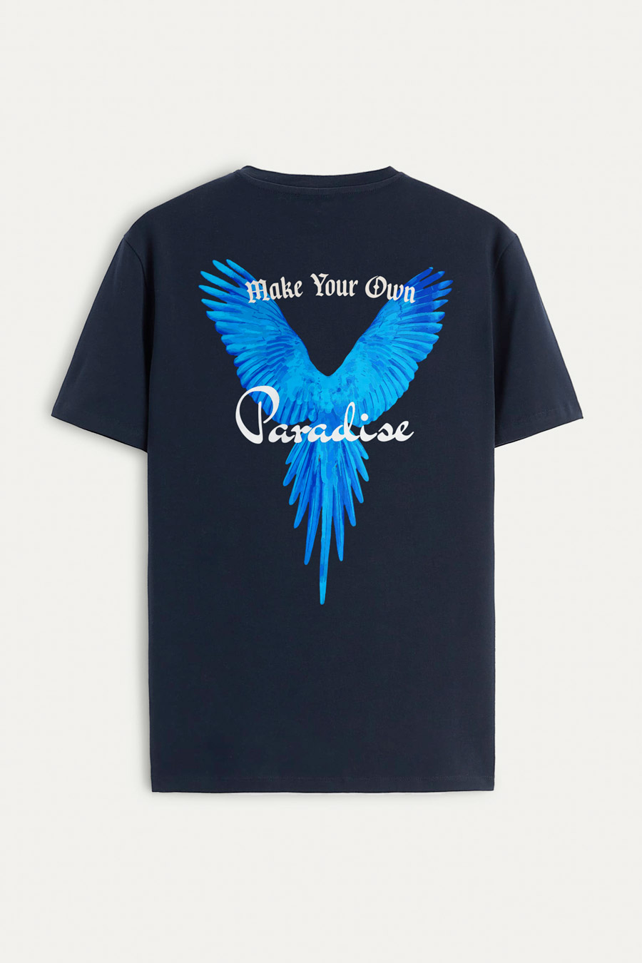 T-Shirt in Blue color with Your Own Paradise Print t-shirt-man-a-isolated-back-full-blue-2719.jpg