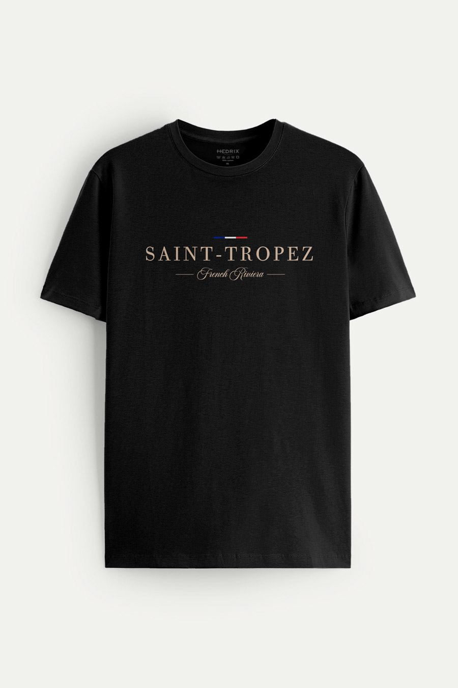 T-Shirt in Black color with Saint Tropez Riviera Print t-shirt-man-a-isolated-front-full-black-2614.jpg