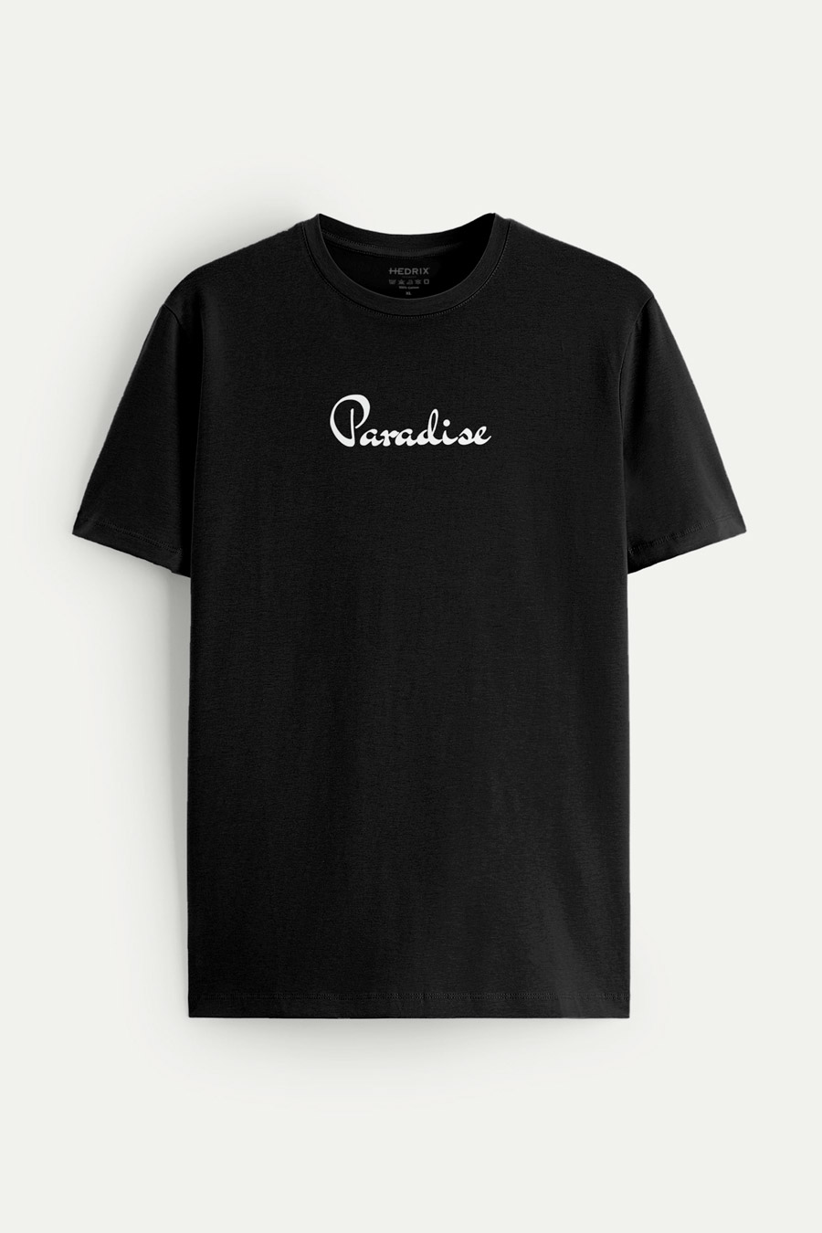 T-Shirt in Black color with Your Own Paradise Print t-shirt-man-a-isolated-front-full-black-2719.jpg