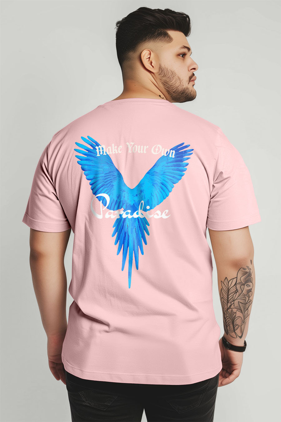 T-Shirt in Pink color with Your Own Paradise Print t-shirt-man-plus-size-a-fg81-back-zoom1-pink-2719.jpg