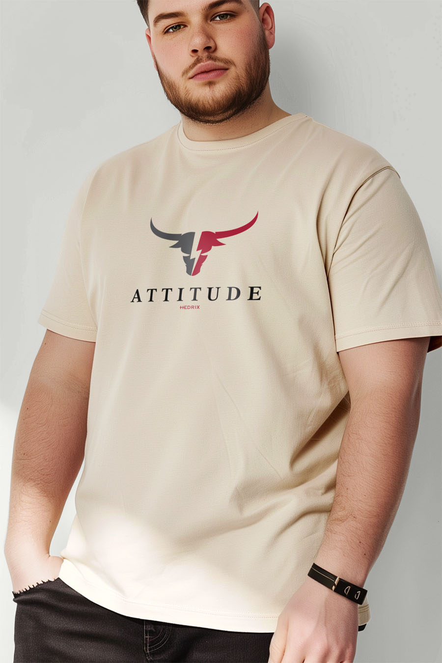 T-Shirt in Ecru color with Goat Attitude Print t-shirt-man-plus-size-a-fg82-front-zoom3-ecru-2680.jpg
