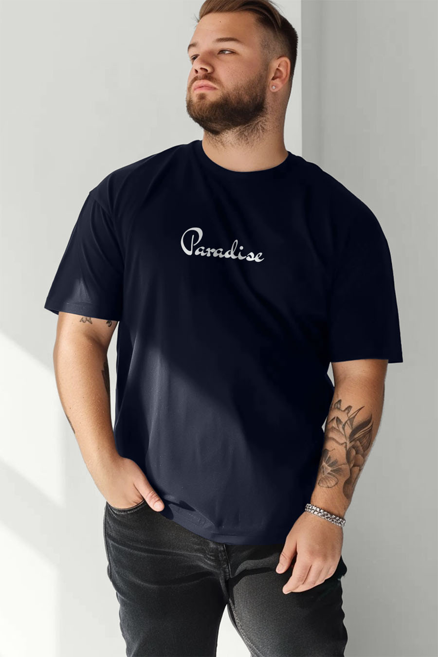 T-Shirt in Blue color with Your Own Paradise Print t-shirt-man-plus-size-a-fg86-front-zoom2-blue-2719.jpg
