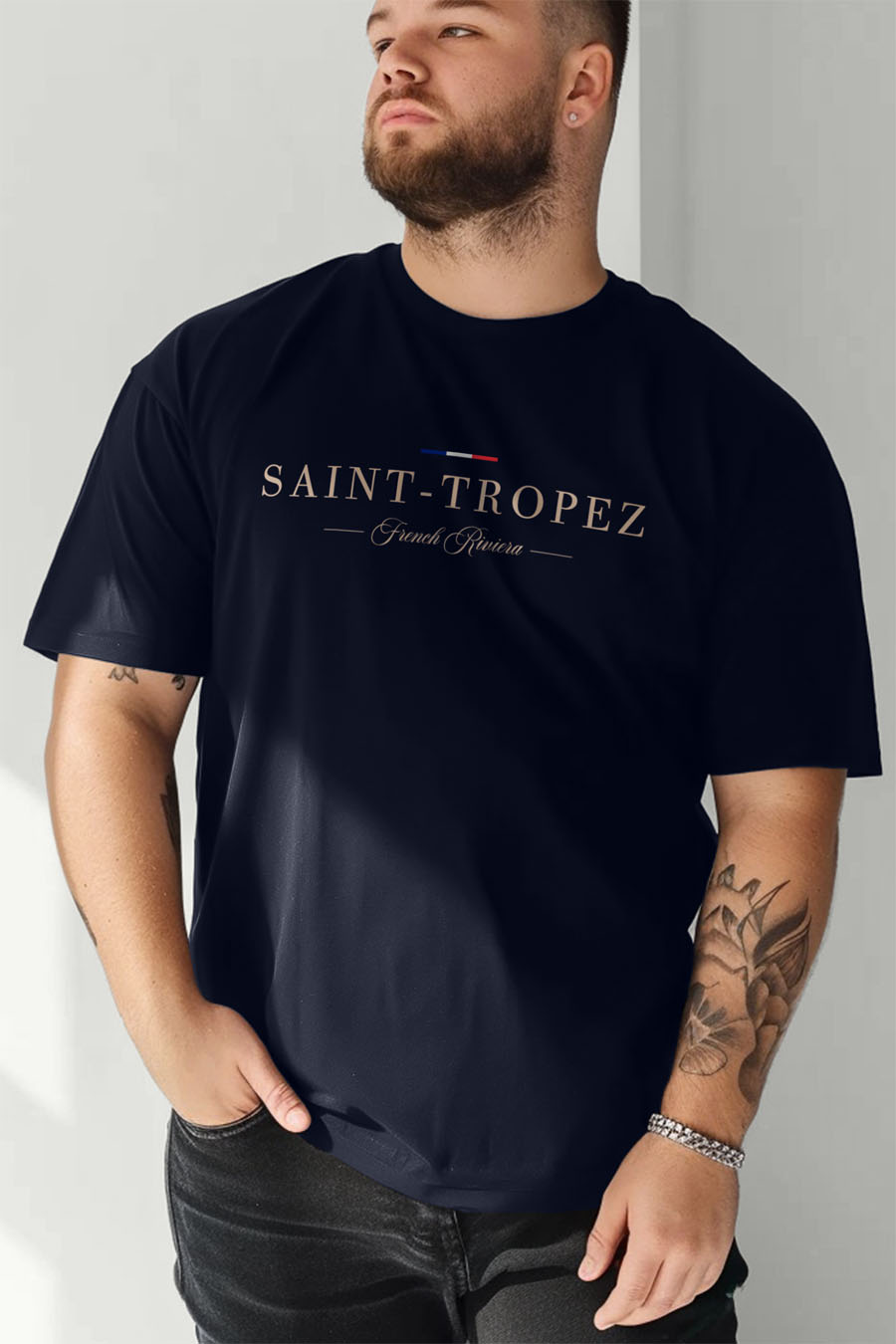 T-Shirt in Blue color with Saint Tropez Riviera Print t-shirt-man-plus-size-a-fg86-front-zoom3-blue-2614.jpg