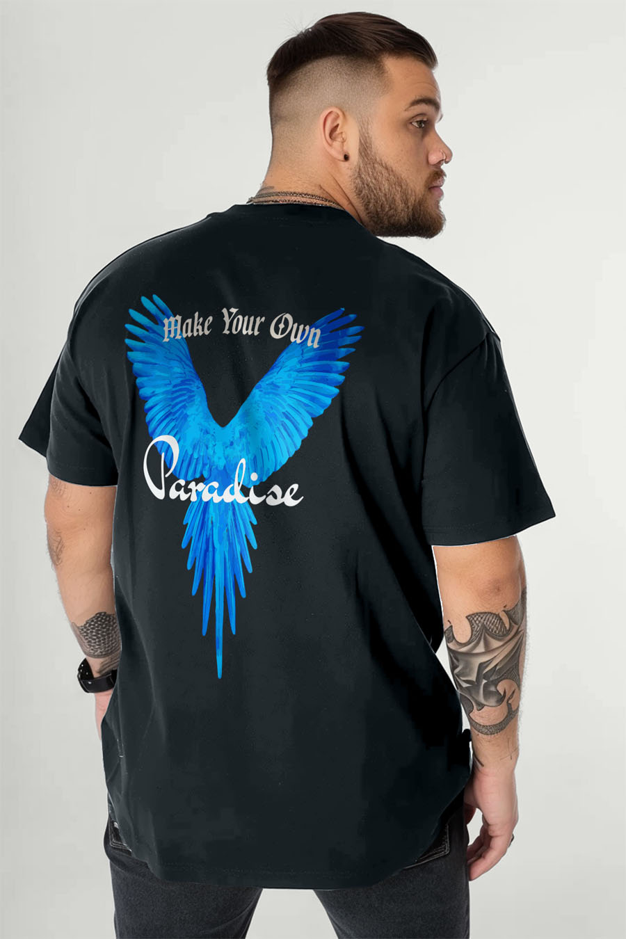 T-Shirt in Iron Grey color with Your Own Paradise Print t-shirt-man-plus-size-a-fg93-back-zoom1-iron_gray-2719.jpg