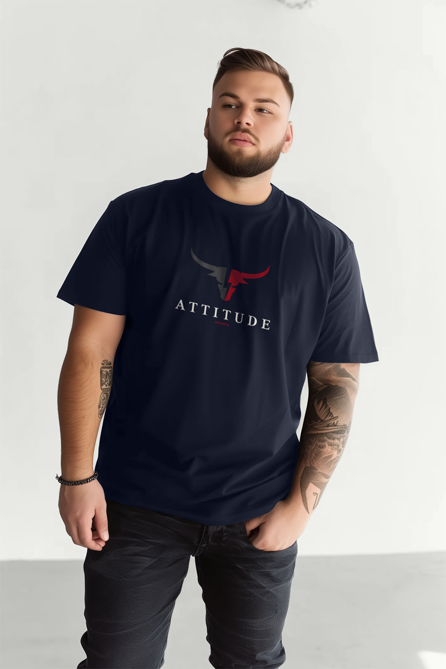 T-Shirt in Blue color with Goat Attitude Print t-shirt-man-plus-size-b-fg86-front-zoom1-blue-2680.jpg